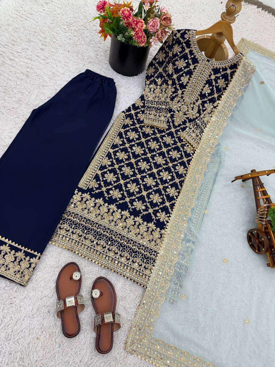 New Designer Party Wear Look Top-Plazzo and Dupatta With Heavy Embroidery Work