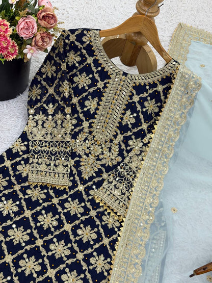 New Designer Party Wear Look Top-Plazzo and Dupatta With Heavy Embroidery Work