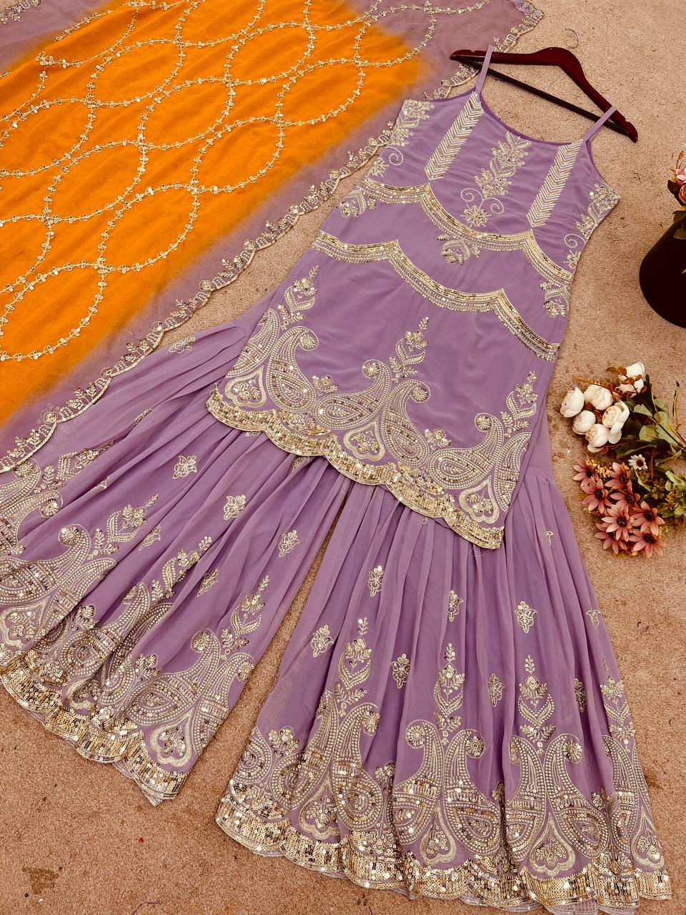 Heavy Faux Georgette With Full Heavy Embroidery Sequence Work single available wholesale