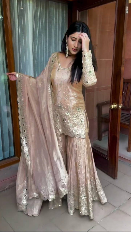 Faux Georgette Top-Bottom And Dupatta Set Fully Stitched Ready To Wear single available wholesale