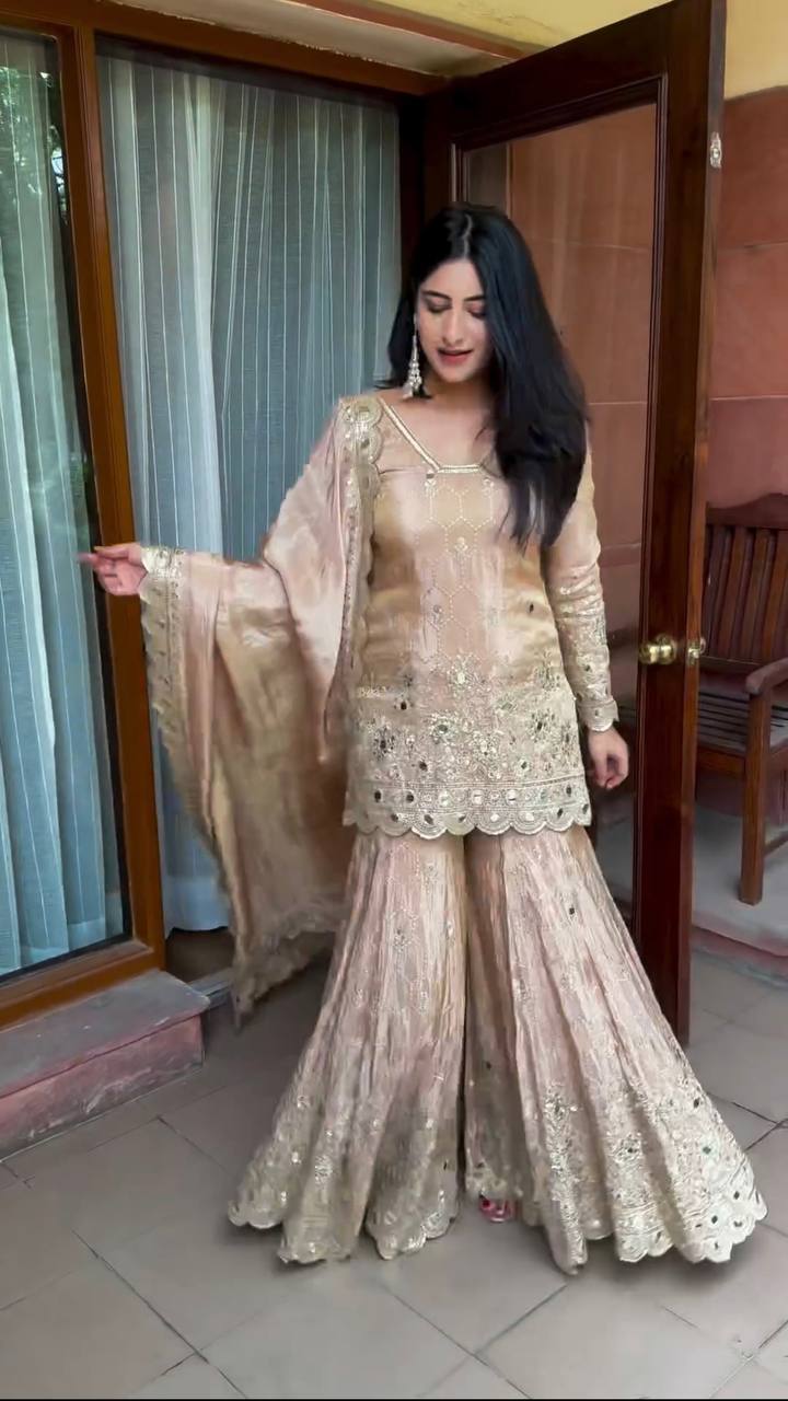 Faux Georgette Top-Bottom And Dupatta Set Fully Stitched Ready To Wear single available wholesale