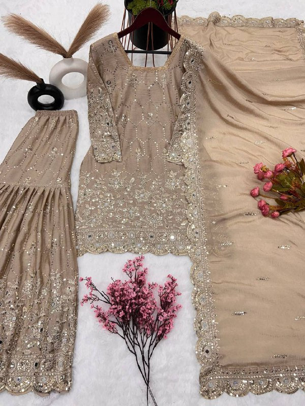 Faux Georgette Top-Bottom And Dupatta Set Fully Stitched Ready To Wear single available wholesale