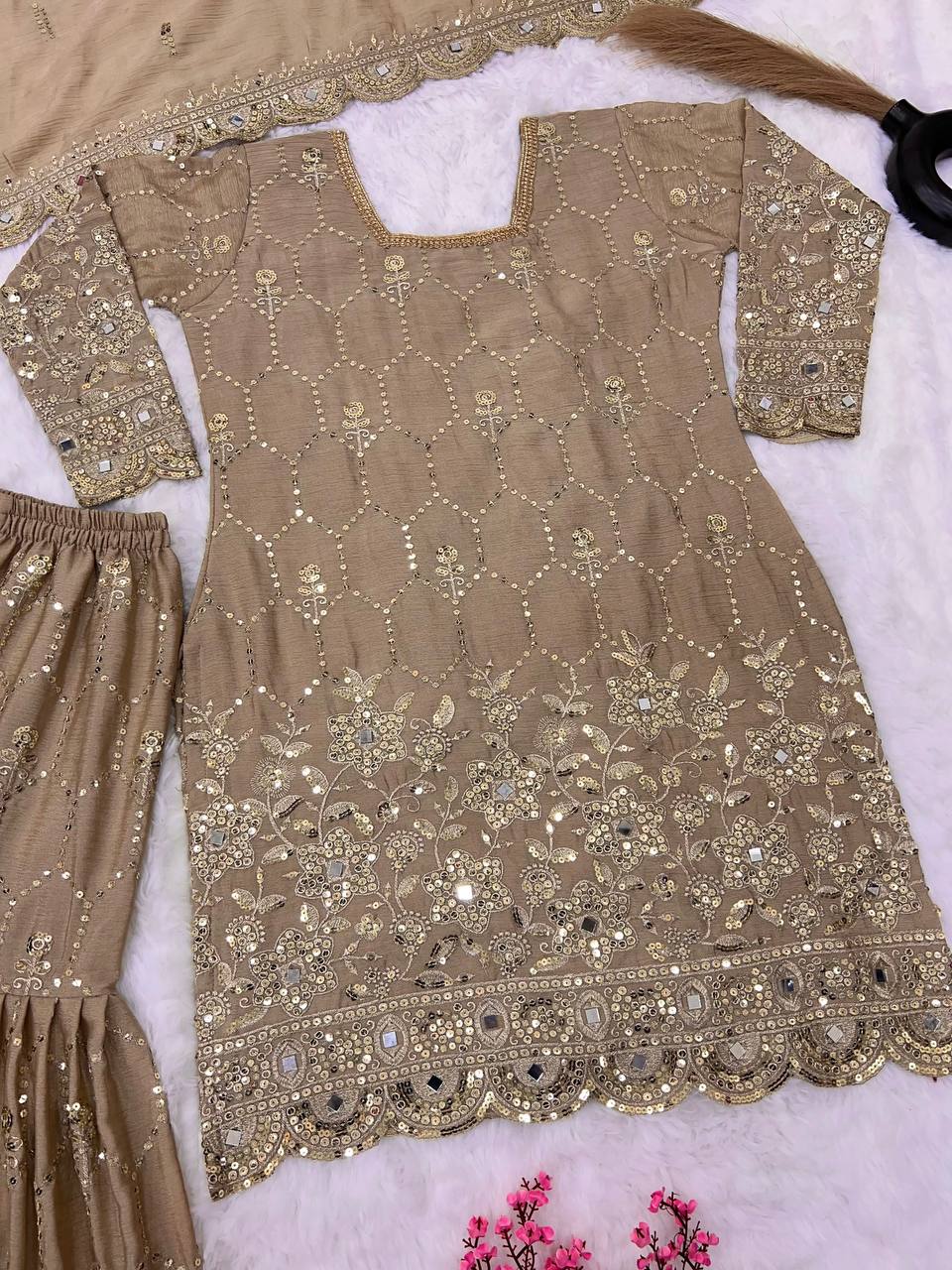 Faux Georgette Top-Bottom And Dupatta Set Fully Stitched Ready To Wear single available wholesale