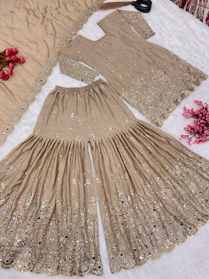 Faux Georgette Top-Bottom And Dupatta Set Fully Stitched Ready To Wear single available wholesale
