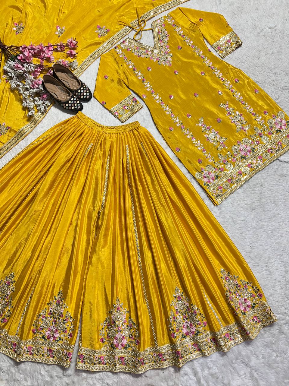 Heavy Chinnon Silk With *Heavy Embroidery Coding Sequence Work single available wholesale
