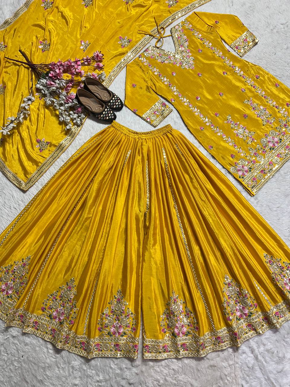 Heavy Chinnon Silk With *Heavy Embroidery Coding Sequence Work single available wholesale