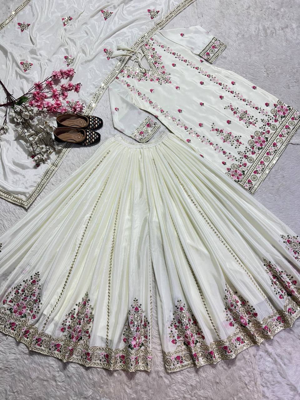 Heavy Chinnon Silk With *Heavy Embroidery Coding Sequence Work single available wholesale