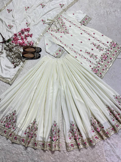 Heavy Chinnon Silk With *Heavy Embroidery Coding Sequence Work single available wholesale