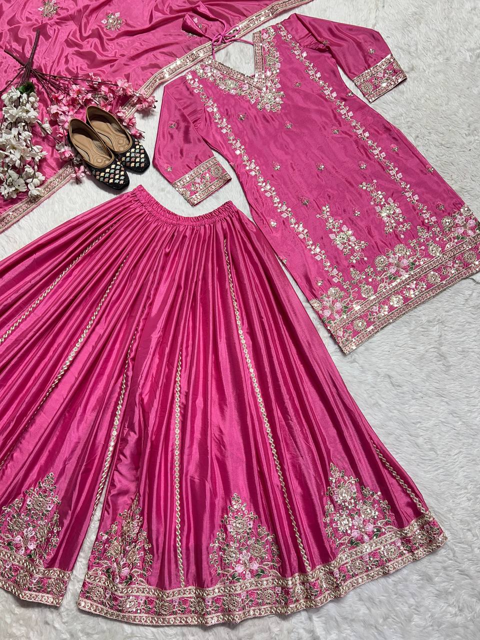 Heavy Chinnon Silk With *Heavy Embroidery Coding Sequence Work single available wholesale