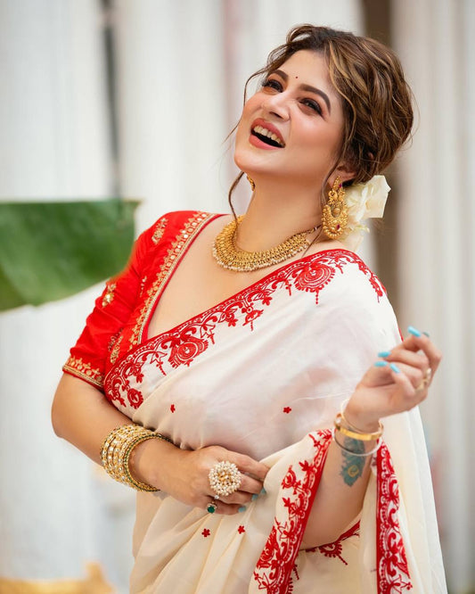 festival, present some special red&white saree collection single available wholesale