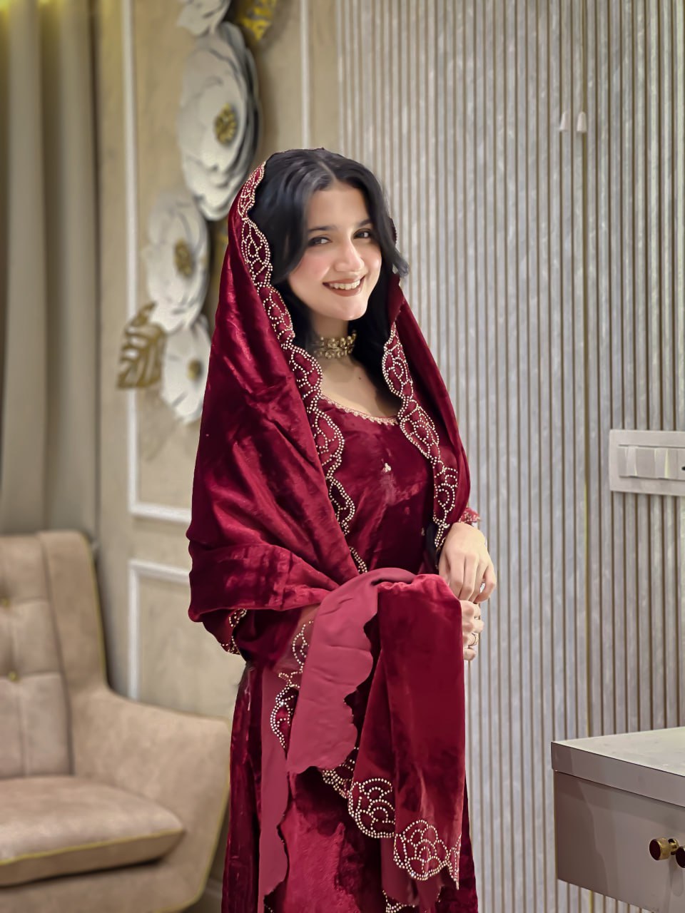 DESIGNER PARTY WEAR LOOK HEAVY PURE VISCOSE VELVET TOP PANT & DUPATTA SET