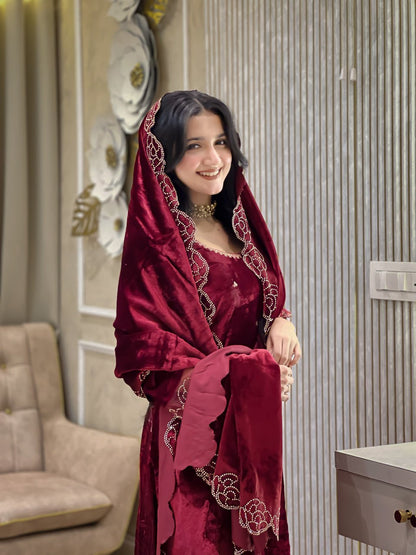 DESIGNER PARTY WEAR LOOK HEAVY PURE VISCOSE VELVET TOP PANT & DUPATTA SET