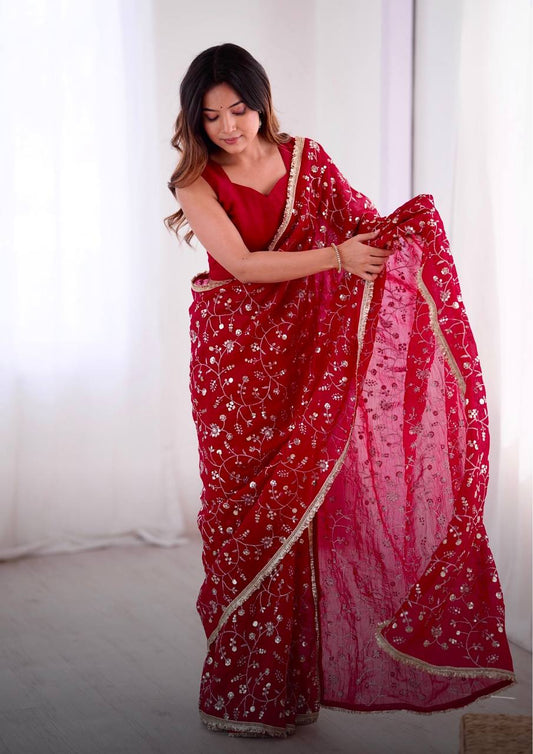 Looking some one for this same colour beautiful Designer Saree on Crunchy Silk Fabric with Sequnce work and blouse on also Crunchy Silk Fabric single available wholesale
