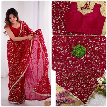 Looking some one for this same colour beautiful Designer Saree on Crunchy Silk Fabric with Sequnce work and blouse on also Crunchy Silk Fabric single available wholesale