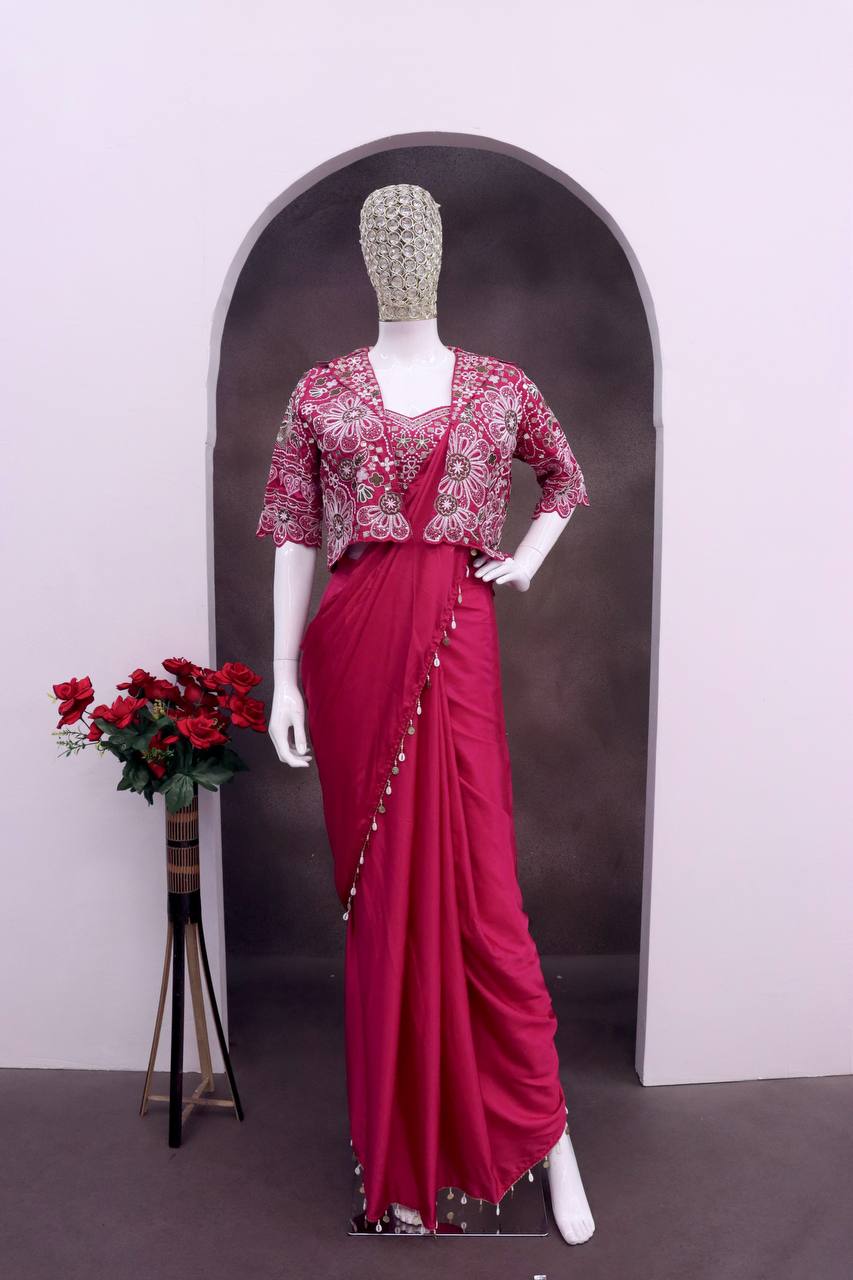 Experience effortless luxury with this premium ready-to-wear saree. Expertly tailored with precise pleats and a refined finish, it delivers a sophisticated look without compromising comfort.