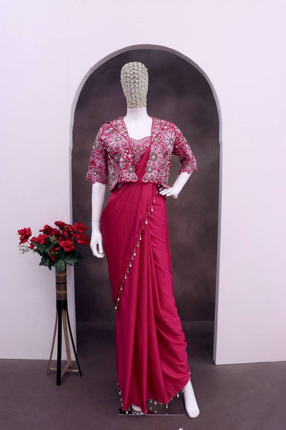 Experience effortless luxury with this premium ready-to-wear saree. Expertly tailored with precise pleats and a refined finish, it delivers a sophisticated look without compromising comfort.