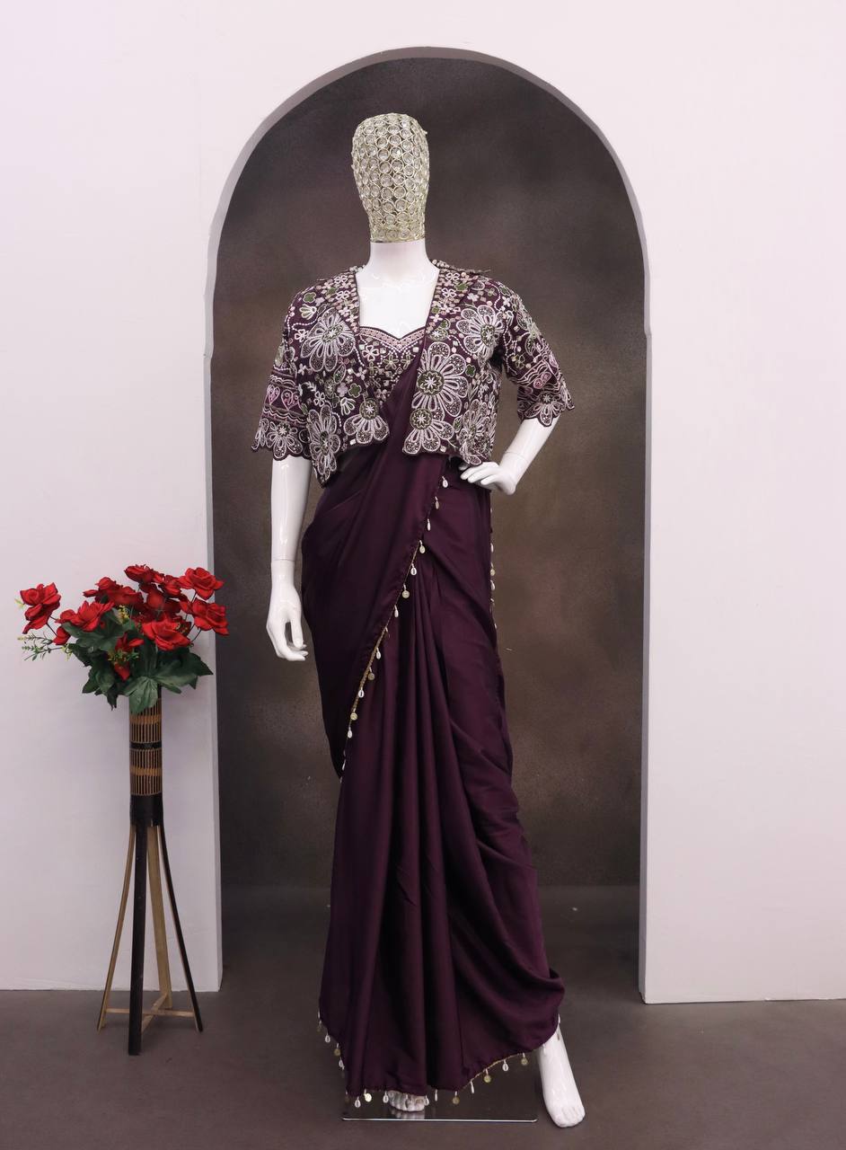 Experience effortless luxury with this premium ready-to-wear saree. Expertly tailored with precise pleats and a refined finish, it delivers a sophisticated look without compromising comfort.