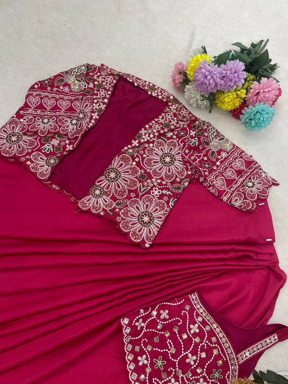 Experience effortless luxury with this premium ready-to-wear saree. Expertly tailored with precise pleats and a refined finish, it delivers a sophisticated look without compromising comfort.