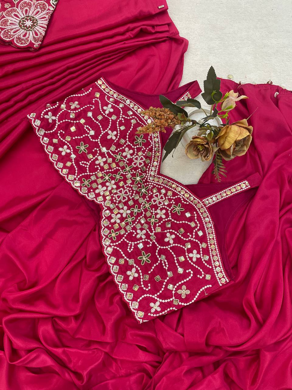 Experience effortless luxury with this premium ready-to-wear saree. Expertly tailored with precise pleats and a refined finish, it delivers a sophisticated look without compromising comfort.