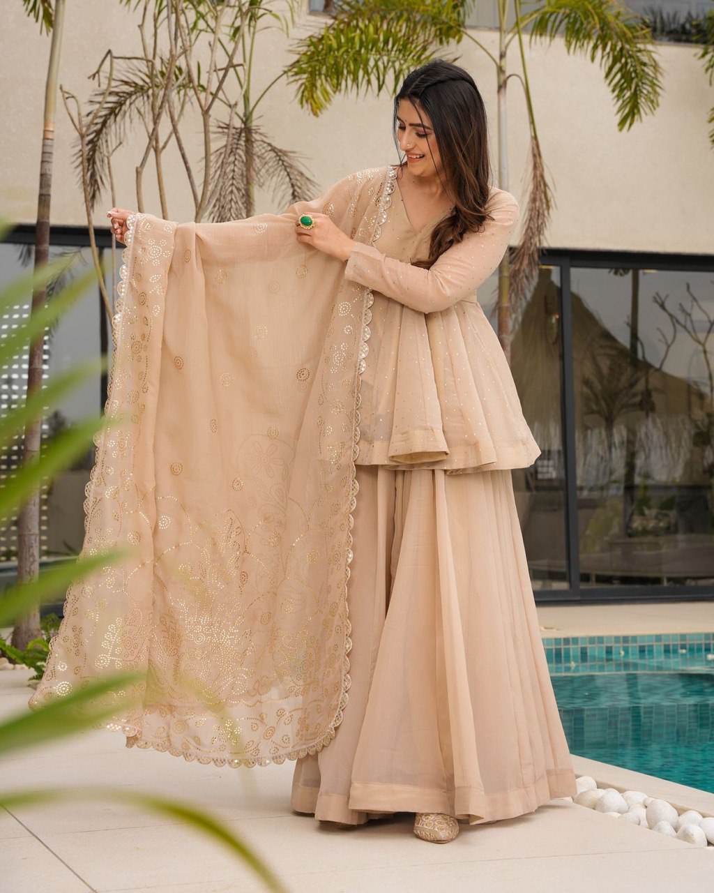 Tabby Organza indo weatren  Mukesh work with fourside lace broder
