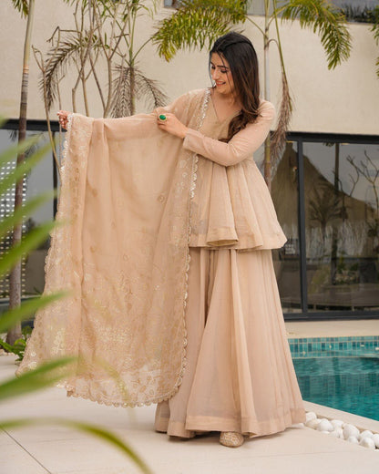 Tabby Organza indo weatren  Mukesh work with fourside lace broder