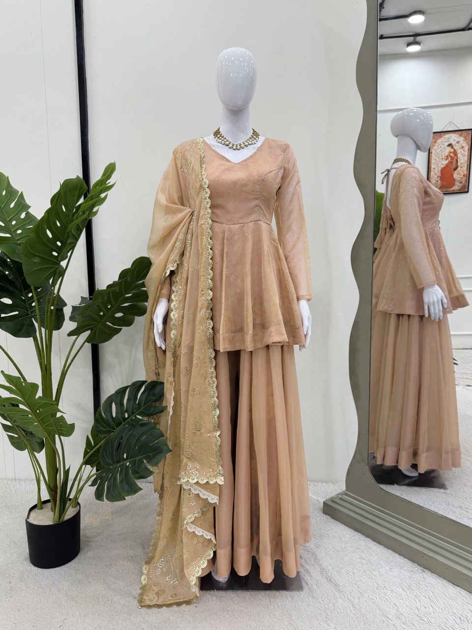 Tabby Organza indo weatren  Mukesh work with fourside lace broder