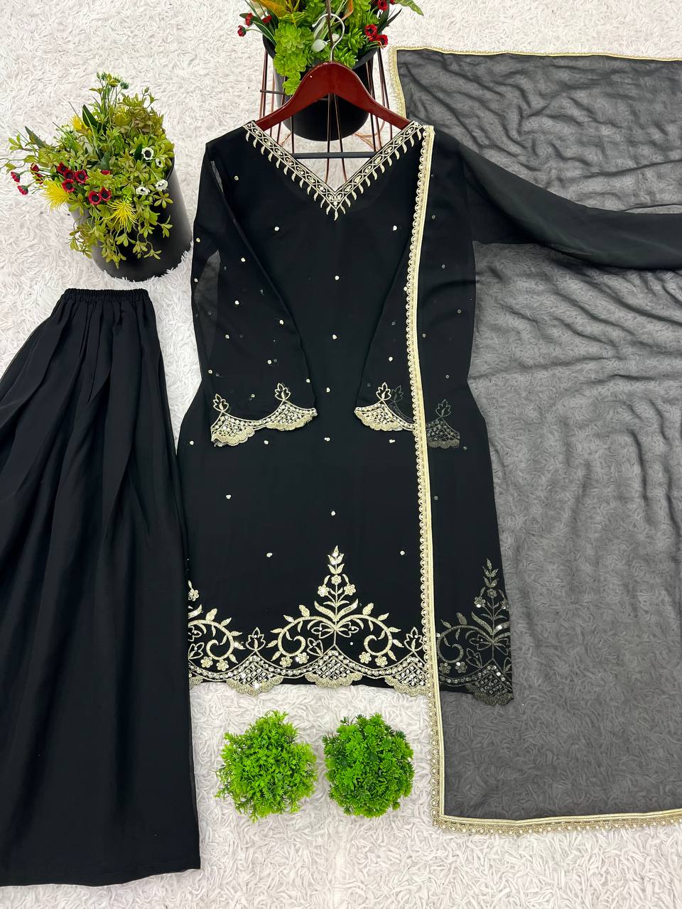 New Designer Party Wear Look Top-Plazzo and Dupatta With Heavy Embroidery Work