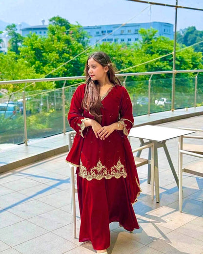 New Designer Party Wear Look Top-Plazzo and Dupatta With Heavy Embroidery Work