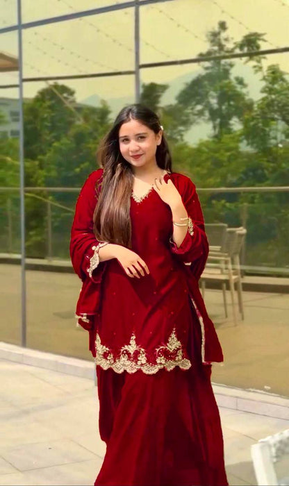 New Designer Party Wear Look Top-Plazzo and Dupatta With Heavy Embroidery Work