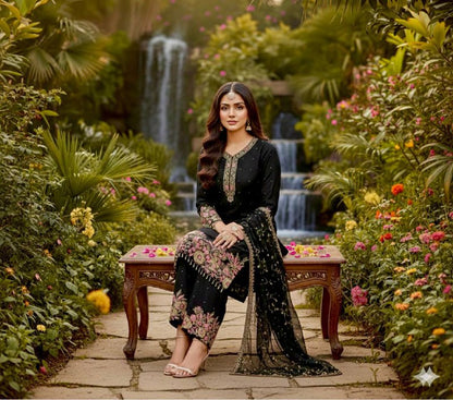 HEAVY EMBROIDERY SEQUENCE WORK 3 PIS SUIT SET