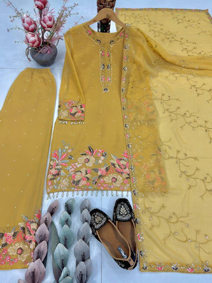 HEAVY EMBROIDERY SEQUENCE WORK 3 PIS SUIT SET
