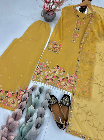 HEAVY EMBROIDERY SEQUENCE WORK 3 PIS SUIT SET