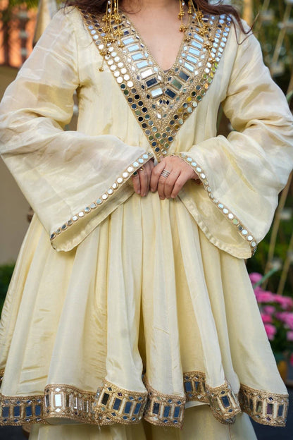 SUPERHIT TRENDING SIMMER FABRIC 3 PIECE SET TOP,BOTTOM & DUPATTA WITH EMBROIDERY & REAL MIRROR WORK