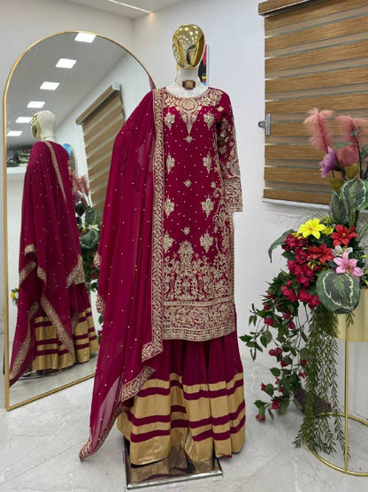 Designer Party Top Pallazo & Dupatta Set single available wholesale