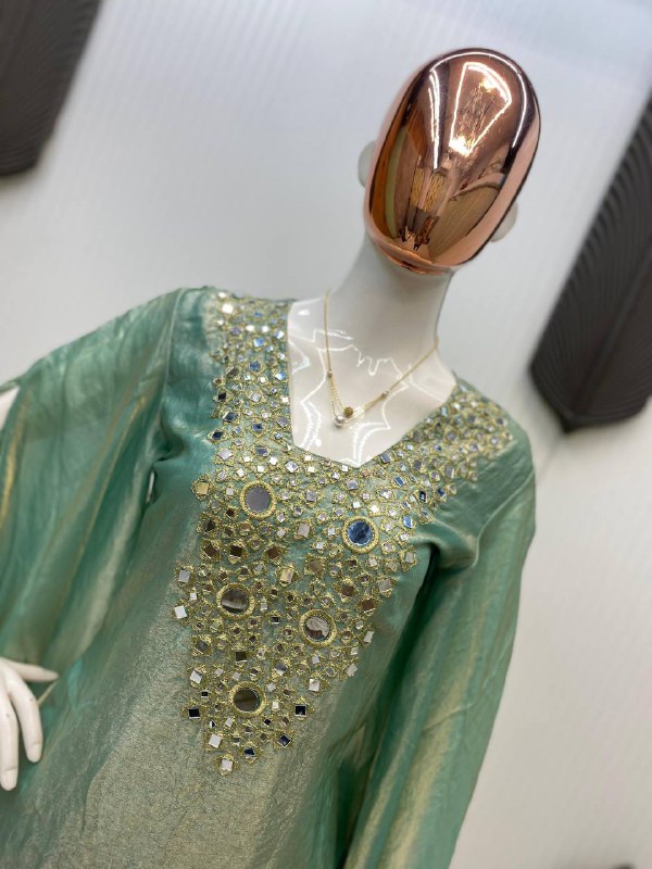 DESIGNER WEAR EXCLUSIVE SUIT IN EMBROIDERED WITH REAL MIRROR WORKED TOP WITH PLAZZO PAIR  single available wholesale