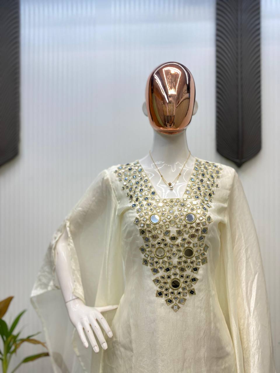 DESIGNER WEAR EXCLUSIVE SUIT IN EMBROIDERED WITH REAL MIRROR WORKED TOP WITH PLAZZO PAIR  single available wholesale