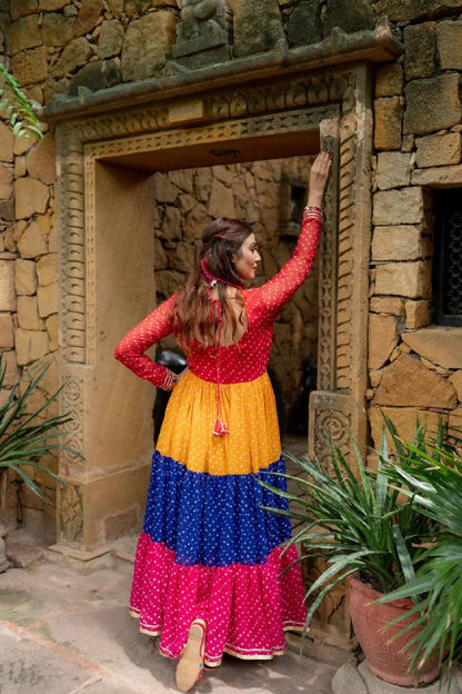 GOWN IS COMING WITH FAUX GEORGETTE FABRIC REAL MIRROR WORK LACE BORDER single available wholesale