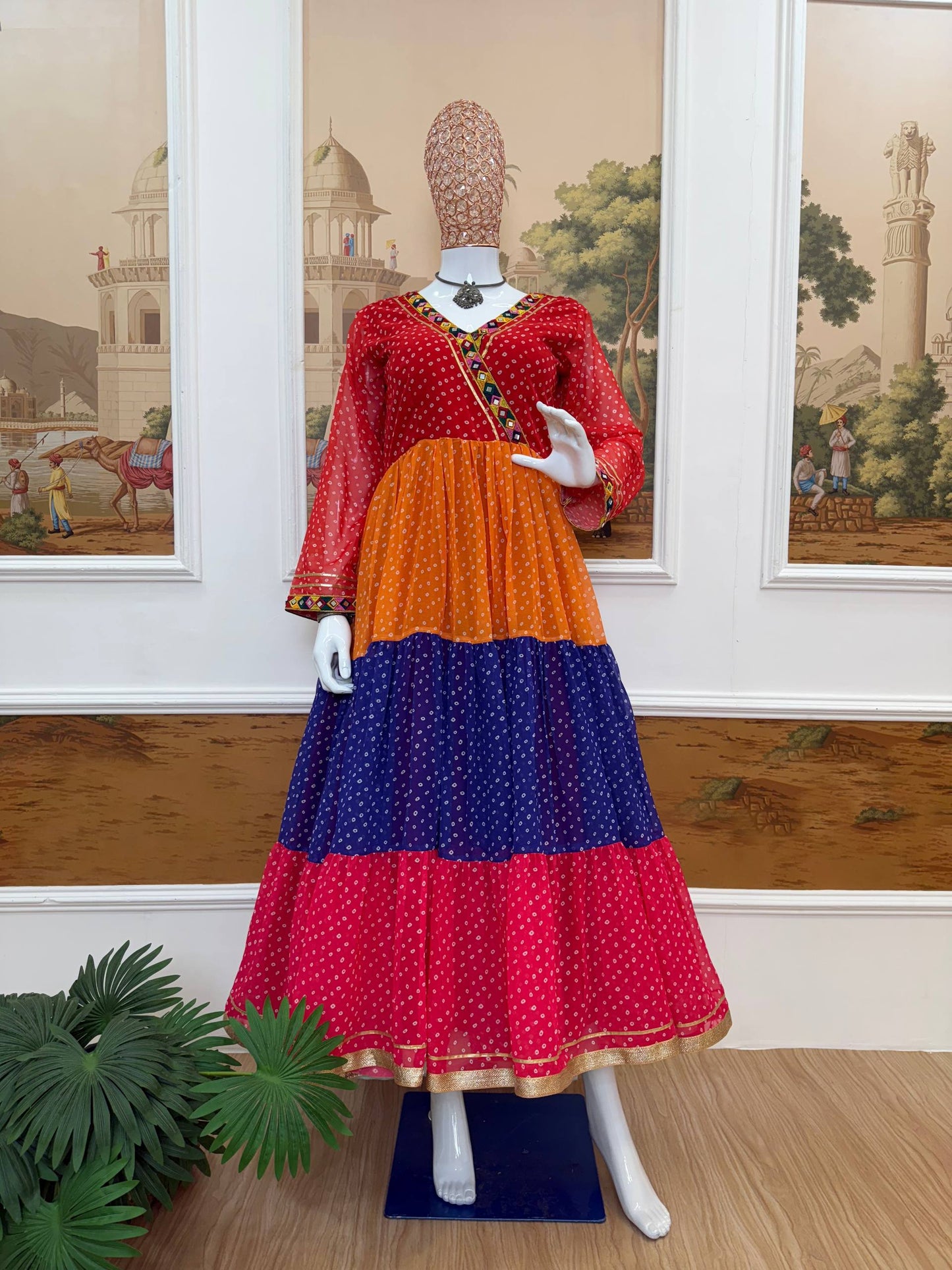 GOWN IS COMING WITH FAUX GEORGETTE FABRIC REAL MIRROR WORK LACE BORDER single available wholesale