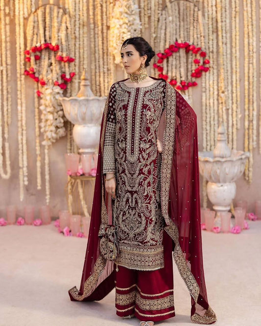 Designer Party Wear Look Top-Plazzo and Dupatta With Heavy Embroidery Work single available wholesale