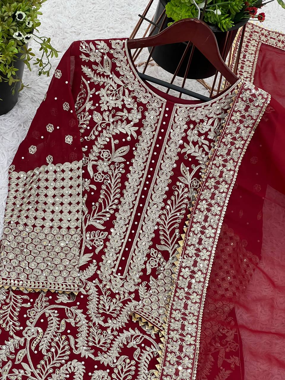 Designer Party Wear Look Top-Plazzo and Dupatta With Heavy Embroidery Work single available wholesale