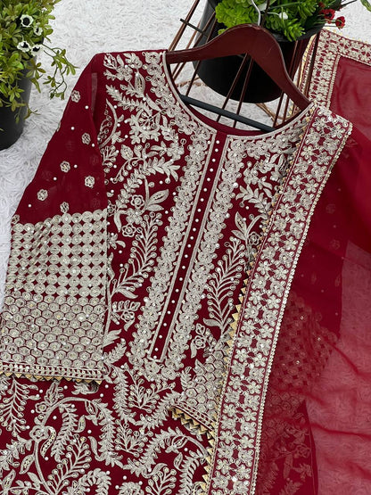 Designer Party Wear Look Top-Plazzo and Dupatta With Heavy Embroidery Work single available wholesale