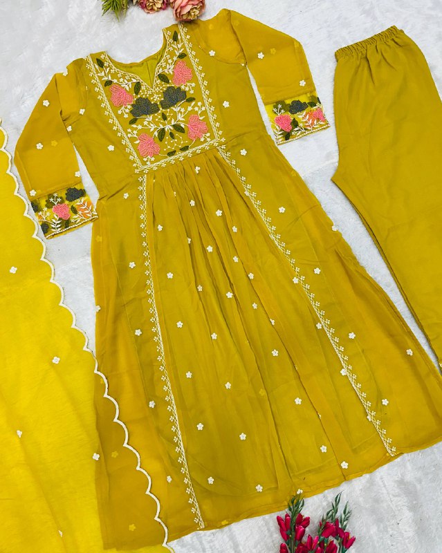 ĐĚSIGNER PARTY WEAR TOP AND PANT WITH FANCY DUPPATA AND EMBROIDERY WORK single available wholesale