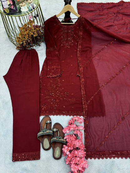 Đěsigner Party Wear Look Pur Heavy Faux Georgette Top Plazzo & Dupatta Set single available wholesale
