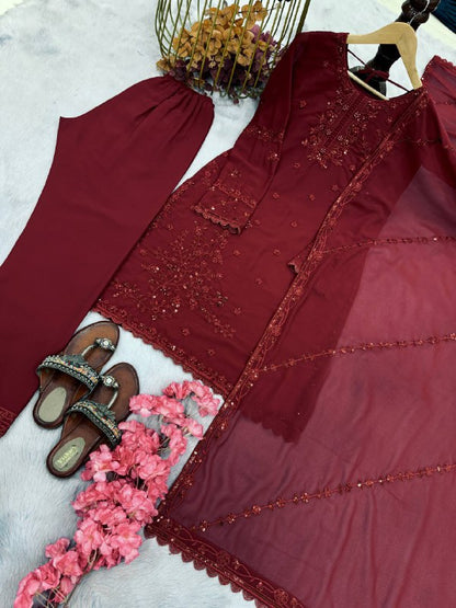 Đěsigner Party Wear Look Pur Heavy Faux Georgette Top Plazzo & Dupatta Set single available wholesale