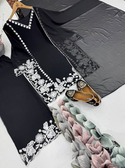 DESIGNER PARTY WEAR EMBROIDERY CHINE STITCHE  TOP, PLAZZO WITH DUPATTA single available wholesale
