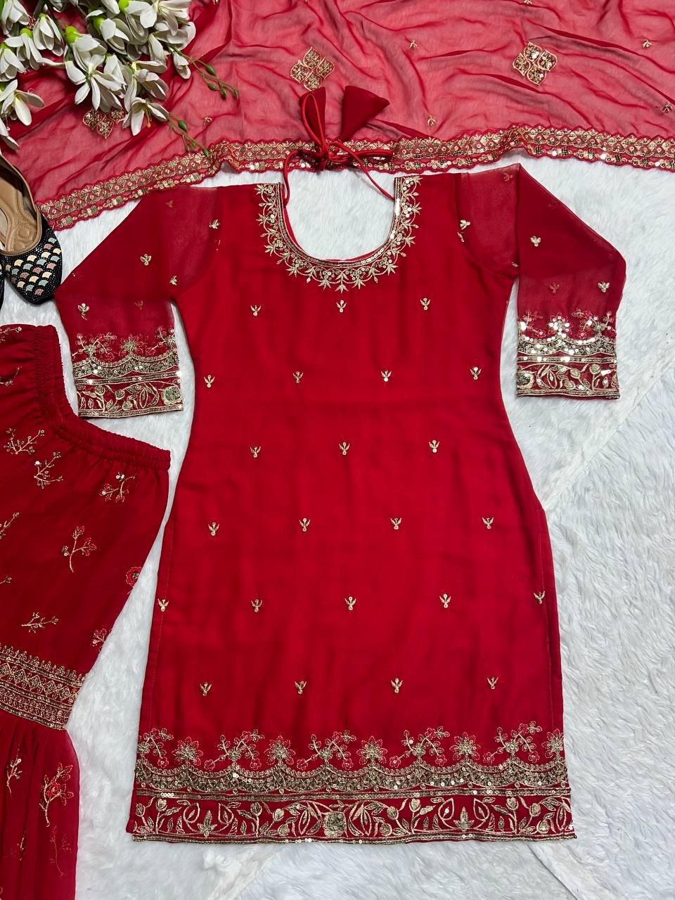 Designer Party Wear Look Top , Sharara Plazzo  and Dupatta single available wholesale