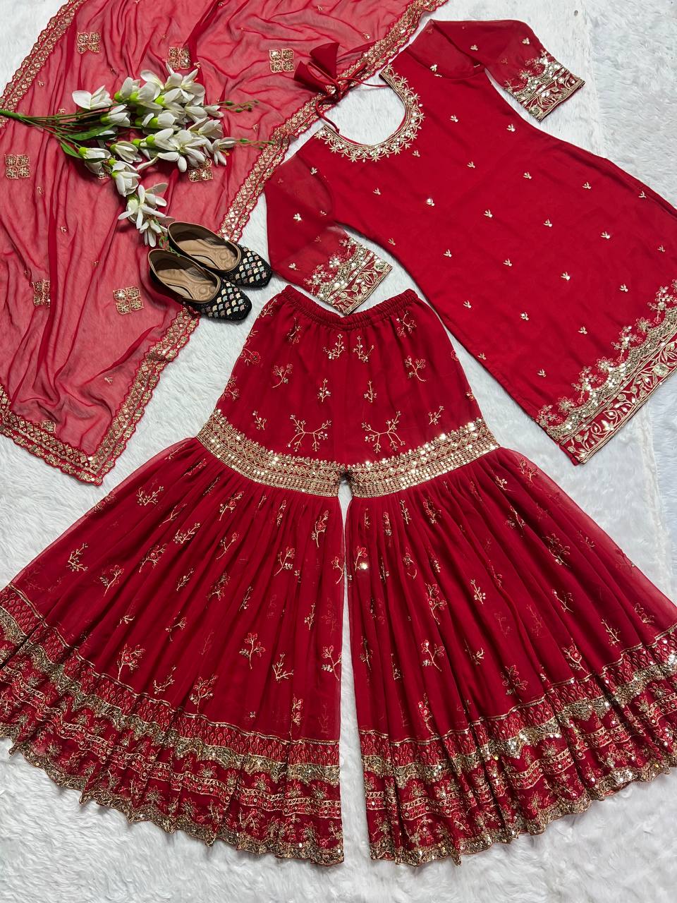 Designer Party Wear Look Top , Sharara Plazzo  and Dupatta single available wholesale