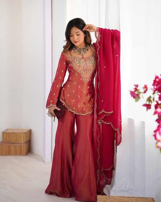 Designer Collection In simar silk With Embroidery Work Top-Bottom And Dupatta Set Fully Stitched Ready To Wear  single available wholesale
