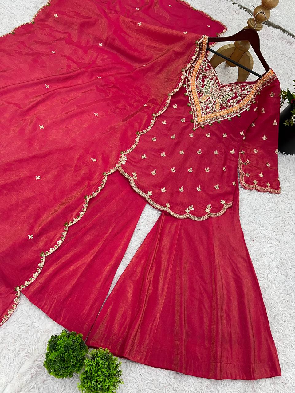 Designer Collection In simar silk With Embroidery Work Top-Bottom And Dupatta Set Fully Stitched Ready To Wear  single available wholesale