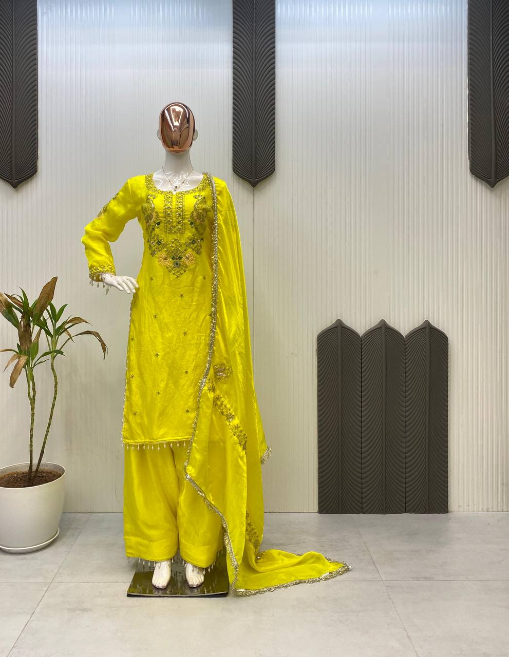 DESIGNER SEQUANCE EMBROIDERY WORK FARSI SALWAAR SUIT WITH DUPATTA single available wholesale